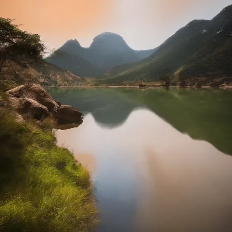 Magnificent view，Night chanting of Tangula Mountain landscape photography，Cool background at night，The full moon hangs high in the air，It just rained，Bushes in the moonlight，breeze，mont，Clear and calm water，Boulders，Odd Peak，precipice，sprawling，desolated，A...