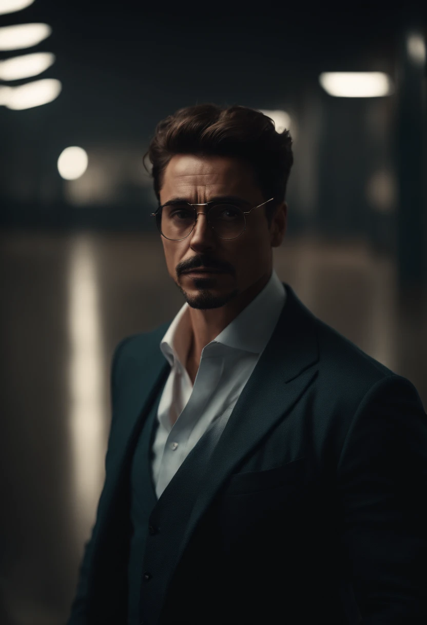 A young guy with an athletic build, dressed in the style of old money, a billionaire, looks like Tony Stark, a confident look, transparent glasses on his face,very detailed, 8K,