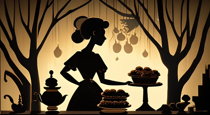 Lotte Reinige Style, Silhouettes of a woman baking cookies, oven