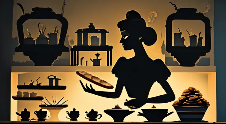 Lotte Reinige Style, Silhouettes of a woman baking cookies, oven