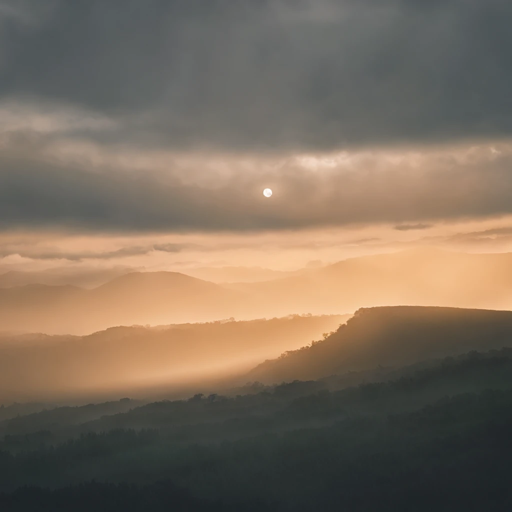 Magnificent view，Forest mountain landscape photography，Nature，It just rained，Bushes in the moonlight，Turquoise blue water，Boulders of various shapes，Alpine cliffs，1 white Phalaenopsis orchid，Minimalist cyan black and white gray tones，foggy sky，Nightmare vi...