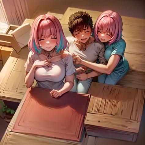 riamu yumemi,guts,couple,husband and wife,riamu motherly,house wife,cooking,mother and son,children,family,happy,(best quality,4k,8k,highres,masterpiece:1.2),ultra-detailed,(photo1.37),joyful,loving,embrace,adorable,cheerful,blissful,togetherness,warmth,sm...