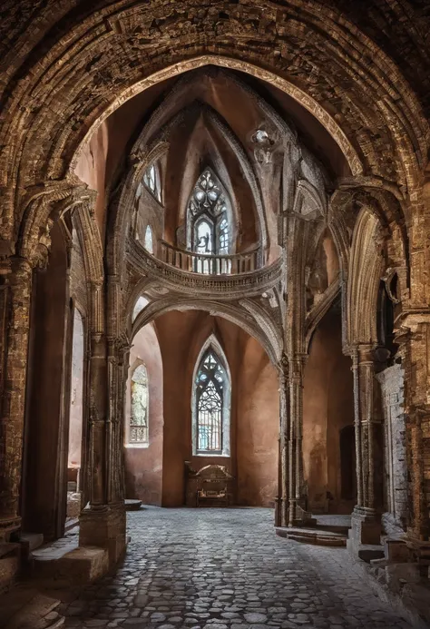 /imagine prompt: color photo of: "Draculas castle seen from inside one of the rooms, gothic style" 
,paredes de pedra escura e imponentes, 
,uma lareira antiga e imensa, com brasas crepitantes,
,janelas altas e estreitas, cobertas por cortinas pesadas,
,so...