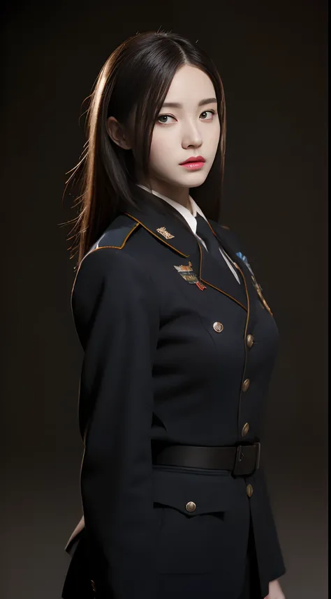 full bodyesbian，Female warlords,uniform，modern, high qulity, Best picture quality, A high resolution, Textured skin, High details, Masterpiece,4K