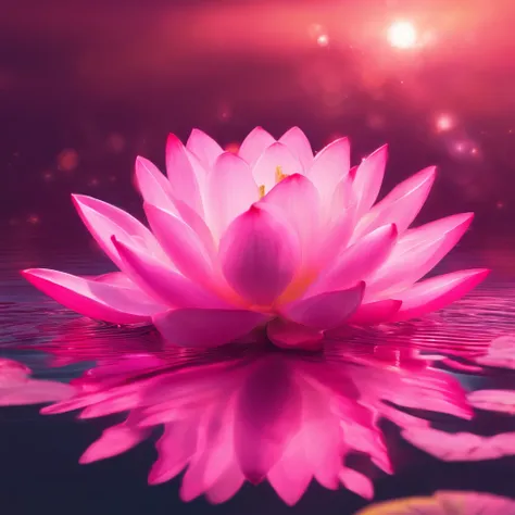 white colors, in pink, lotus flower, One, On the surface of the water, artistic conception, Light shines straight down from above, Op art, sparkle, god rays, ray tracing