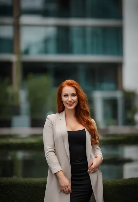 Es gibt eine Frau, in front of a building background with women, redhead girl, Beautiful red-haired woman, rothaarige Frau, Young redhead girl, kurzes, leuchtend rotes Haar, Red hair and attractive facial features, Anna Nikonova alias Newmilky, redhead gir...