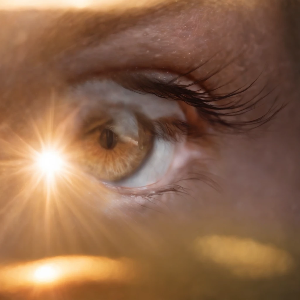 Eyes look at the sun, Romanticism, sparkle, god rays, ray tracing