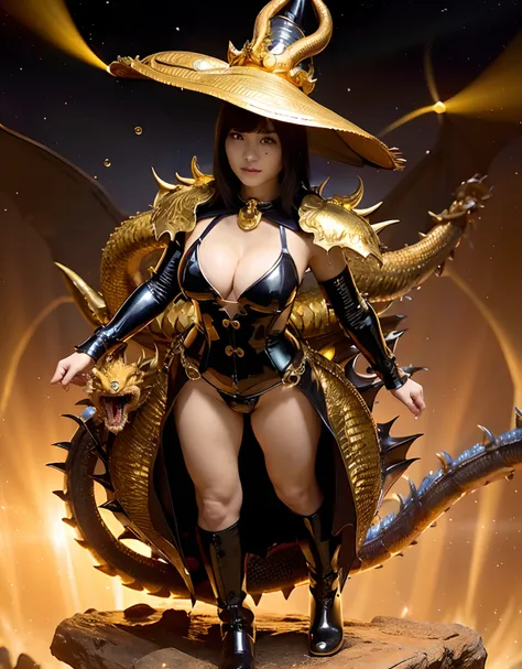 ((World of Darkness)),Professional , ​masterpiece、top-quality、photos realistic , depth of fields 、(((Fight dragons))),（Dragon Black Metal Body:1.9),(Latex Blue、（cleavage of the breast）,（Fight dragons）、Full Body Angle、(((Particles of light))),（Micro Bikini ...