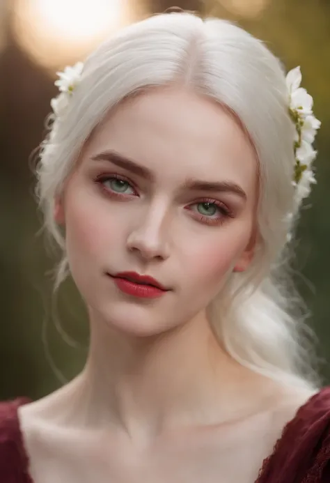 (((a deep reddish wound crosses her left cheek))) fair complexion, woman around 19 years old, natural white hair, distinctive green eyes, wearing kohl, slender and graceful, beautiful, candlelight in a medieval setting, ultra sharp focus, realistic shot, m...