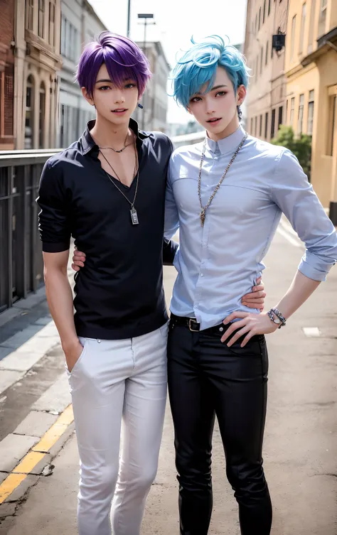 ​masterpiece, top-quality, 2others, male couple, 1 man and 1,, adults, height difference, different fashion, different color, fi...