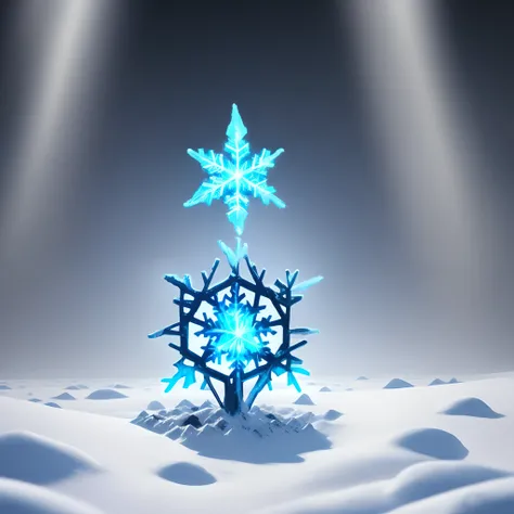 A snowflake，Blue undertone，There is a blue flame in the middle of the snowflake，Landscape photos，NOhumans