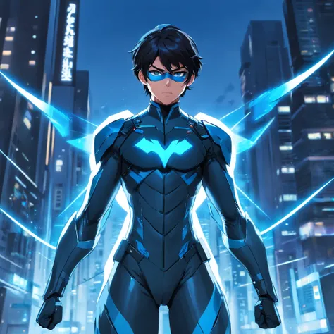 Realistic depiction of an advanced cybersuit, Nightwing, white background