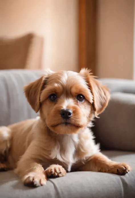 Raise a Yorkshire dog in the house by chewing on a sofa