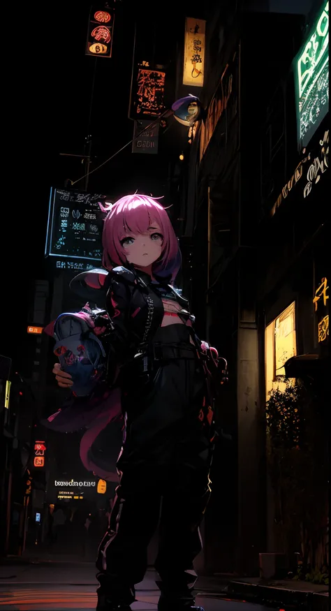 Anime characters in the city of the night with neon lights, Digital Cyberpunk Anime Art, Stylized anime, tentacles around, Fine details. Anime. tentacles, digital cyberpunk - anime art, anime cyberpunk art, humanoid pink female squid girl, cyberpunk medusa...