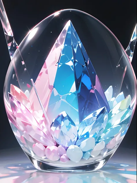 Seven colors of crystal gemstones、macro lens、blue-sky、hightquality、high-level image quality、emotional、PastelColors、pastel pink、Random reflexes、depth of fields、masutepiece