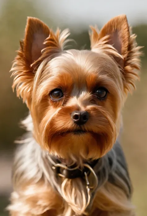 Golddust Yorlshire dog with unique coat: The Golddust Yorkie coat is beautiful and unique, with a combination of long, and drained golden tones. Isso os torna visualmente impressionantes.