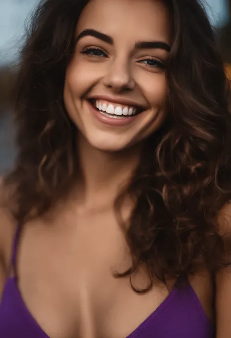 Arafed woman laughing with matching tank top and panties, fille sexy aux yeux bruns, Portrait Sophie Mudd, cheveux bruns et grands yeux, selfie of a young woman, Violet Myers, Sans maquillage, maquillage naturel, Look directly into the camera, Visage avec ...