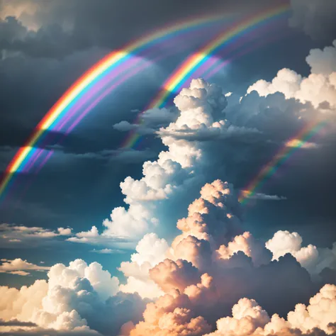 Rainclouds and Rainbows: A blend of rainclouds and a vibrant rainbow, a beautiful contrast in the sky.