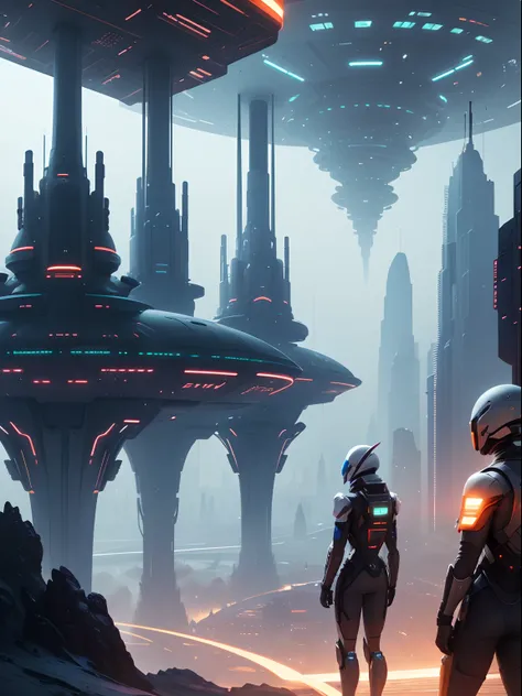 futuristic city, 24th century, spaceship, space colony, futuristic society