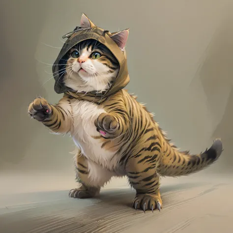 Cute cat, standing, cute, Wearing a T-rex costume,