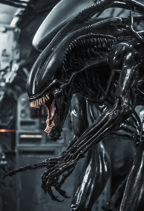 Xenomorph，slaughter，fully body pose，Sharp teeth，high - tech，Laser laser，Delicate picture