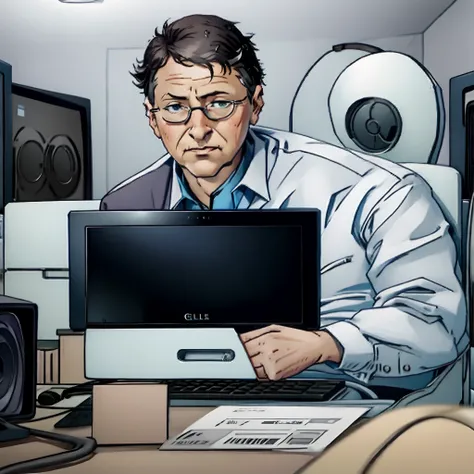 Bill gates sitting inside a pc