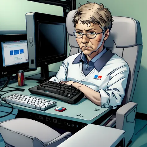 Bill gates sitting inside a pc