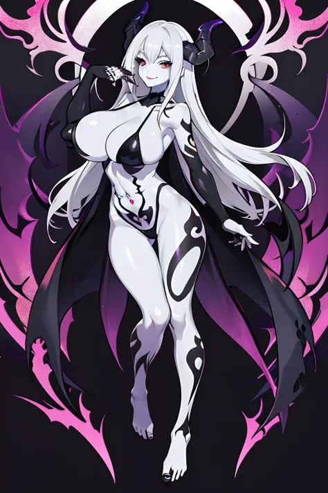 One girl, A MILF,(Best Quality), ((pale skin)))), (Huge breasts)), Colossal tits,Gray hair, Ultra detailed skin, High resolution, super detailed,((Vulgar)), Afterglow,(Dark Persona),Smirk,Full body,Torn Micro Bikini,Diabolical,black tattoo,((Obscene lines)...