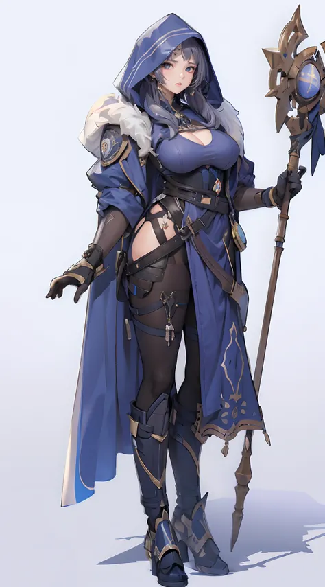 best quality, beautiful woman, mage class character, voluptuous, armor, weapon, jrpg style, soft tones, clean lines, perfect illustration