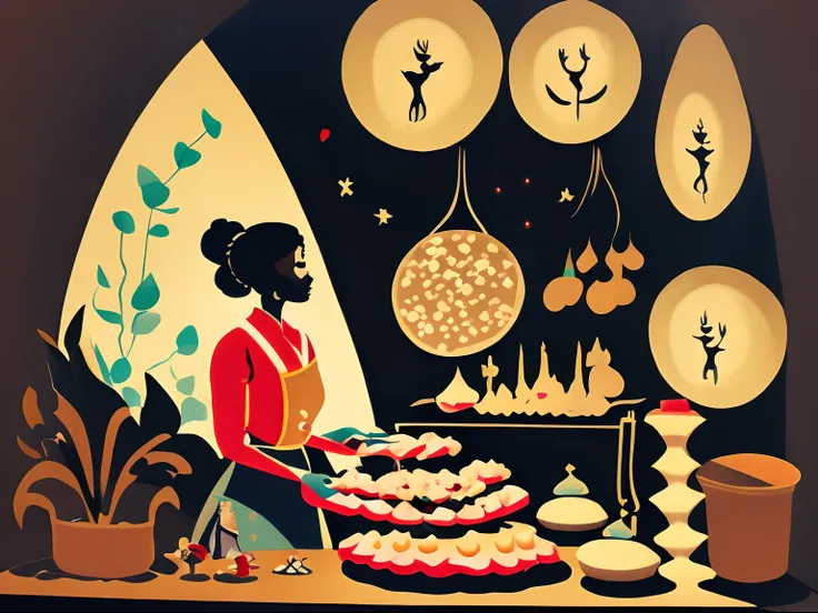 Lotte Reinige Style, a woman baking cookies, oven colorful