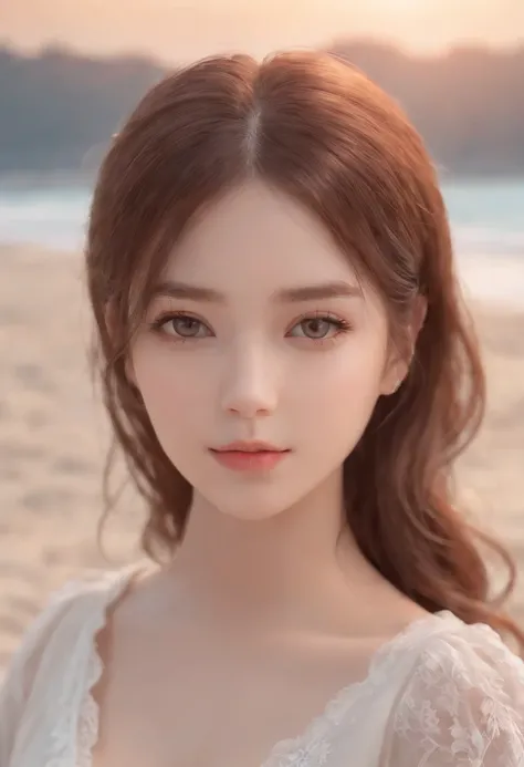 Il y a une femme de peau marron tenant un ours en peluche sur la plage, kawaii realistic portrait, mignon anime fille, anime visual of a cute girl, Smooth anime CG Art, artwork in the style of guweiz, Portrait of a pretty anime girl, portrait mignon, beaut...