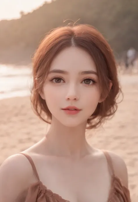 Il y a une femme de peau marron tenant un ours en peluche sur la plage, kawaii realistic portrait, mignon anime fille, anime visual of a cute girl, Smooth anime CG Art, artwork in the style of guweiz, Portrait of a pretty anime girl, portrait mignon, beaut...