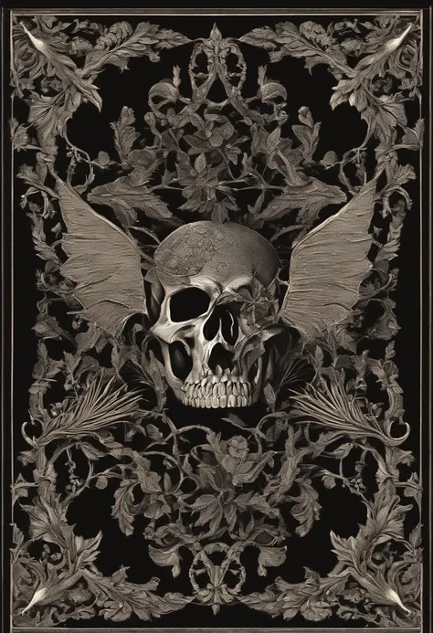 make a black border for a framed print made of thorns.interlace with bats and skulls