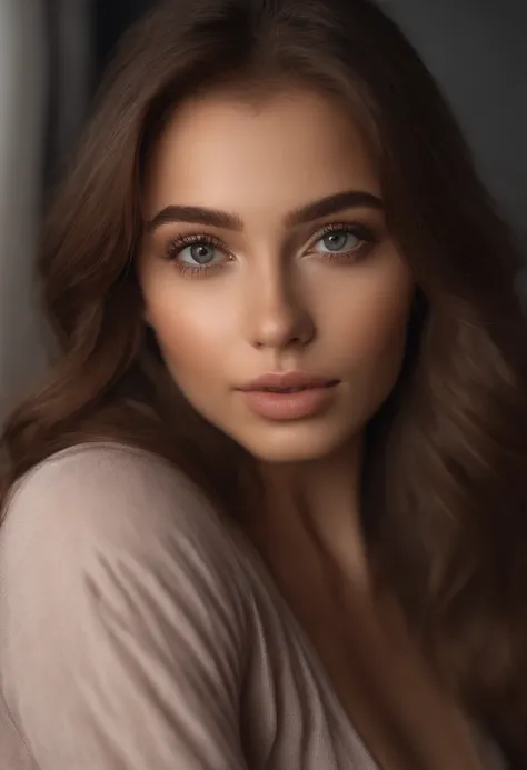 arafed woman fully , sexy girl with brown eyes, ultra realistic, meticulously detailed, portrait sophie mudd, brown hair and large eyes, selfie of a young woman, bedroom eyes, violet myers, without makeup, natural makeup, looking directly at the camera, fa...