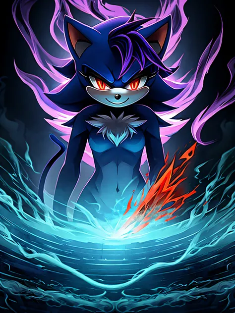 high quality digital art, a furry lavender female anthropomorphic cat from sonic the hedgehog, glowing red eyes, wispy hair, long tail, disintegration effect, things disintegrating, 4 hair plumes that stand up, pillars of smoke, made out of smoke, ghost-li...