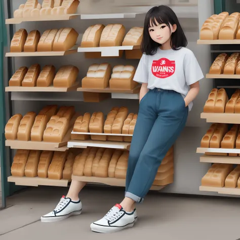 Please draw a girl in vans bread shoes