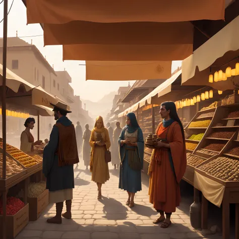 You stand at the outskirts of a bustling marketplace in a city of antiquity. Narrow, dusty streets weave through stalls filled with merchants hawking spices, fabrics, and exotic fruits. The scent of frankincense and myrrh wafts through the air, creating an...