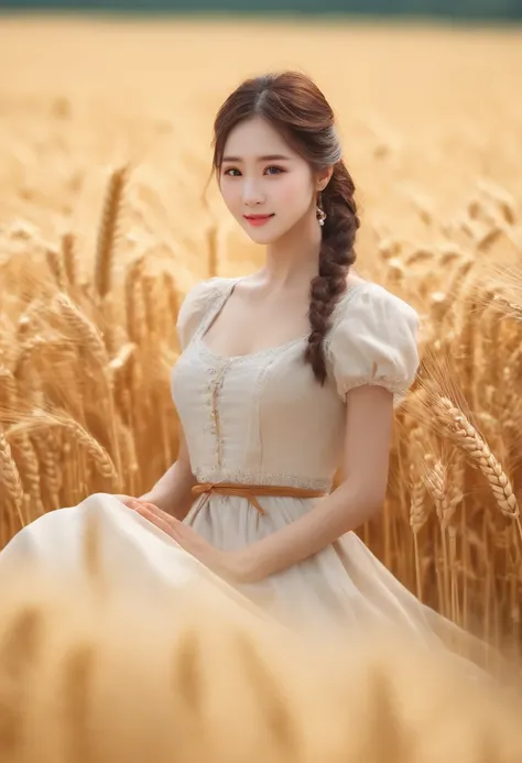 Korean woman, (Masterpiece, Beautiful people, Contaminated smile), Virtual Youku, Farm work in the countryside, (are present (Cut the wheat: 1.4)), fertilize, Weeding, plain face, No makeup, Country Girl, pony tails, Detailed skin texture, Detailed cloth t...