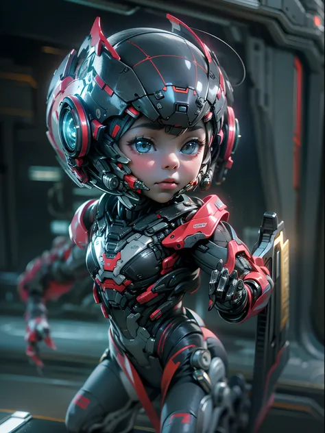 Q version，Cute cute baby girl，Ultra photo realsisim，Hyper-detailing，Full body like，24th century，Sci-fi baby girl，StarCraft Human Soldier Warframe，gauss rifle，highly detailed surreal vfx，Smudge，Faraway view，super-fine，ultra - detailed，high qulity，8K ，oc ren...