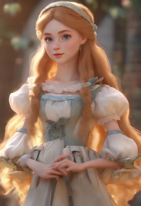 1girl, masterpiece, best quality, 8k, detailed skin texture, detailed cloth texture, beautiful detailed face, intricate details, ultra detailed, Alice in Wonderland, (a bow on her head:1.1), upper body