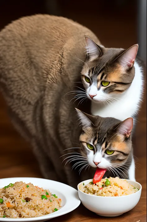 Cat eating fried rice