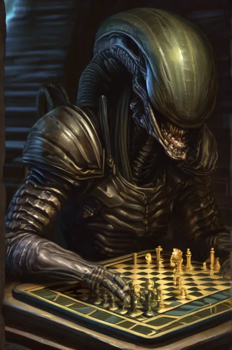 XENOMORFO HUMANOIDE jugando ajedrez