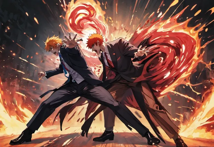 Ichigo Kurosaki bumping into a standing man in a suit