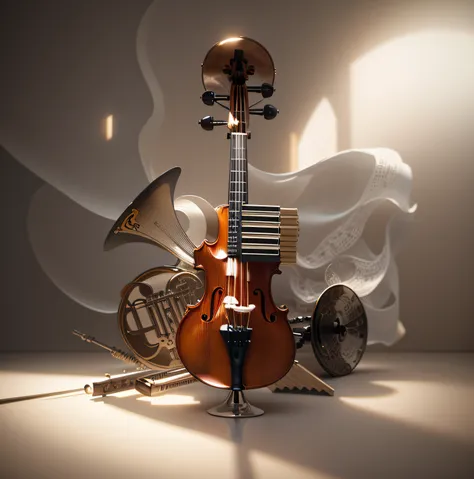 theres a violin, um trompete, um chifre, um trompete, e uma trombeta, instrumentoos musicais, instrumentoos musicais, Instrumento musical, instrumento, Instrumentos, Novos instrumentoos musicais, highly detailed composition, um instrumentoo, instrumentoo d...