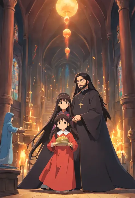 A dark-haired、The long-haired、a cassock、ember