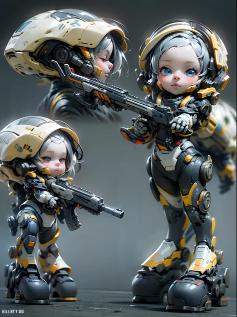 Q version，Cute cute baby girl，Ultra photo realsisim，Hyper-detailing，Full body like，24th century，Sci-fi baby girl，StarCraft Human Soldier Warframe，gauss rifle，highly detailed surreal vfx，Smudge，Faraway view，super-fine，ultra - detailed，high qulity，8K ，oc ren...