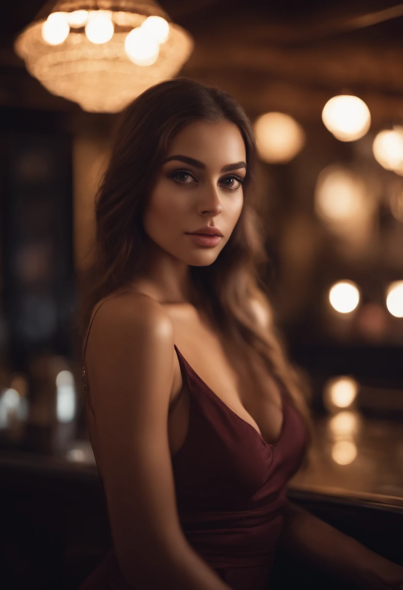 arafed woman fully , sexy girl with brown eyes, ultra realistic, meticulously detailed, portrait sophie mudd, brown hair and large eyes, selfie of a young woman, in a club violet myers, without makeup, natural makeup, looking directly at the camera, face w...