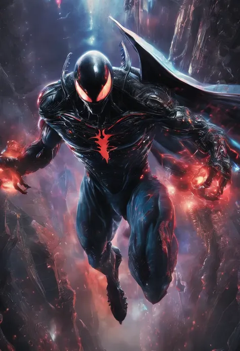 Venom binds Superman，Full body photo，Liquid armor，high - tech，Laser laser，Delicate picture