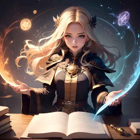 1 girl, colorido, papel de parede, energia, Terror desconhecido, arcano, Em torno da magia ,A magia rodeia ,magic rod, magic book, pages flying all over the sky, Saiba tudo, Prevendo o futuro, know the past, Sabedoria Infinita, chama azul, Feiticeiro, Magi...