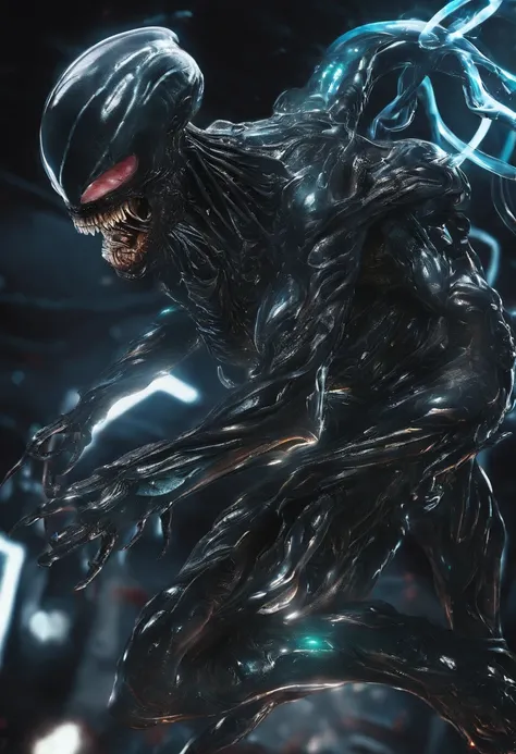 Venom Fusion Flash，Full body photo，Liquid armor，Delicate picture